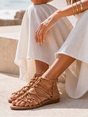 Sam Edelman Tan Strappy Gladiator Sandals Size 8 Boho Chic Leather
